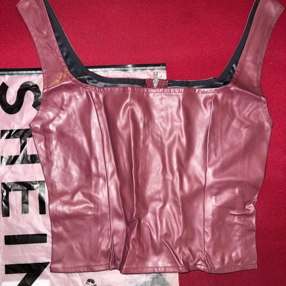 SHEIN Mauve Faux Leather Crop Top